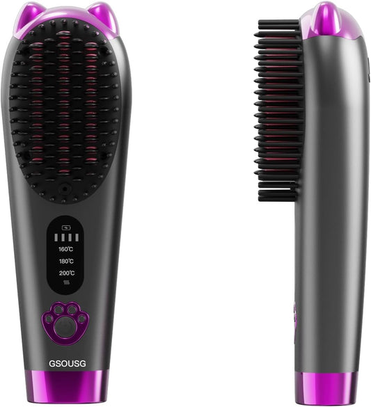 Cordless Hair Straightener,Portable Hair Straightening Brush for Travel, Mini Hot Straightening Comb for Women,Anti-Scald, LED Display & Fast Heating,6000mAh