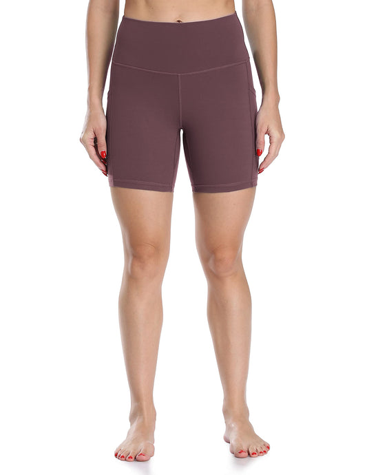 Colorfulkoala Women's High Waisted Biker Shorts with Pockets 6" Inseam Workout & Yoga Tights (XS, Dusty Red)