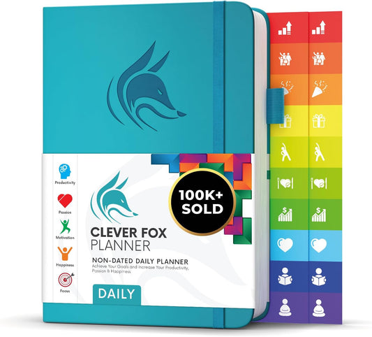 Clever Fox Daily Planner – Undated Planning Notebook with Hourly Schedule & To-Do List – Personal Day Task & Work Organizer, 6 Months (Turquoise)