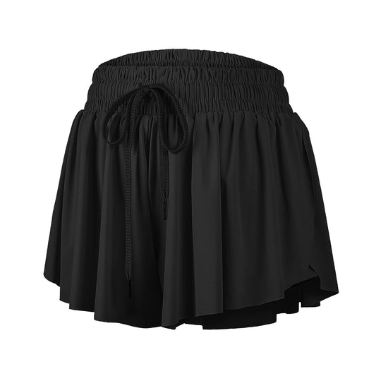 Flowy Athletic Shorts for Women Gym Yoga Workout Running Wear Sweat Spandex Cheer Tennis Skorts Skirts with Pockets Skorts Cute Comfy Clothes Casual Summer(XXS,Black)