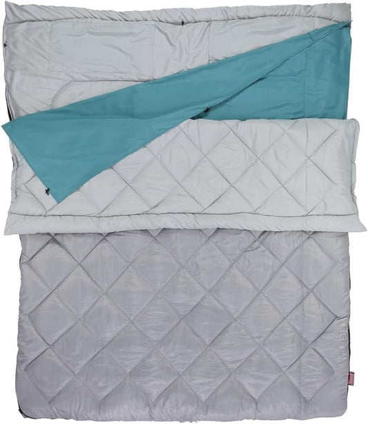 Coleman 45°F Double Sleeping Bag, Queen Size XL Tandem Sleep Sack with Big & Tall Design, Zips Apart into 2 Sleeping Bags, Machine Washable