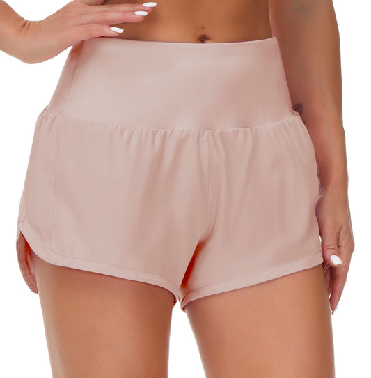 THE GYM PEOPLE Womens High Waisted Running Shorts Quick Dry Athletic Workout Shorts with Mesh Liner Zipper Pockets(Soft Pink, Small)