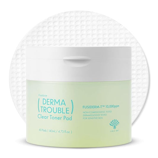 Derma Trouble Clear Toner Pad (60 Count) Gentle Exfoliation for Smooth, Clear Skin. Comedonal Acne. Korean Skin Care with Fusiderm-T 10,000ppm, LHA, PHA.
