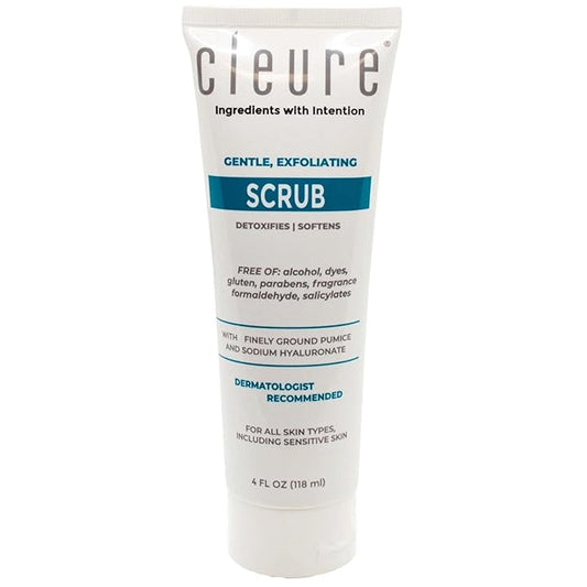 Cleure Hypoallergenic Exfoliating Facial Scrub, Free of Fragrance, Gluten, Paraben, Salicylate and Non-Comedogenic, Unscented, 4 oz