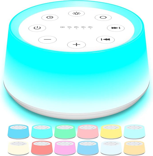 ColorsNoise Sound Machine and White Noise Machine with 30 Soothing Sounds with 12 Colors Baby Night Light with Memory Function (T-White)