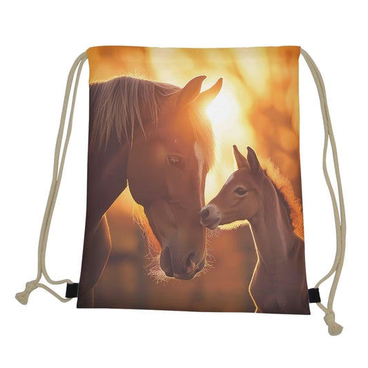 COEQINE Horses Drawstring Backpack For Teen Girls 10-12 Fashion Animal Drawstring Bookbag Lightweight Daypack,Orange