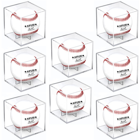 Baseball Display Case, UV Protected Acrylic Cube Baseball Holder Square Clear Box Memorabilia Display Storage Sports Official Baseball Autograph Display Case - Fits Official Size Ball(8 Pack