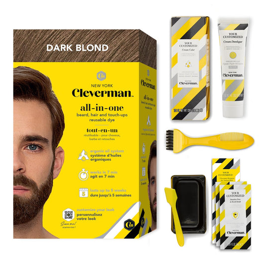 Cleverman Dark Blond Hair & Beard Dye for Men, All-in-One Reusable Kit - Mens Color For Natural-Looking Gray Coverage, Professional-Quality and Ammonia-Free for Hair, Beard & Gray Mustache