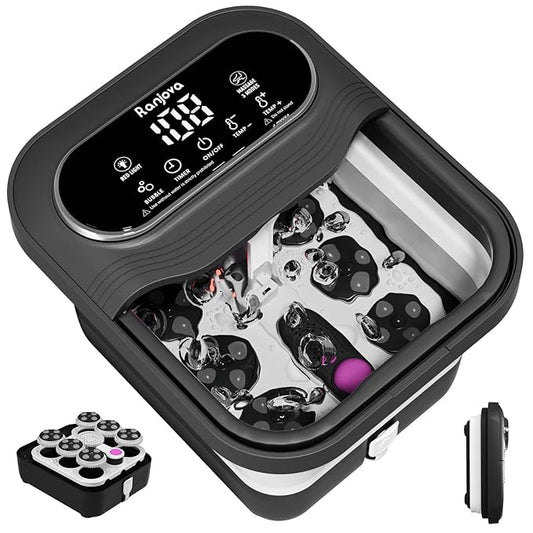 Collapsible Foot Spa Electric Rotary Massage, Foot Bath with Heat, Bubble,Temp Control, and 24 Motorized Shiatsu Massage Balls, Pedicure Foot Spa Tub for Stress Relief (Black)