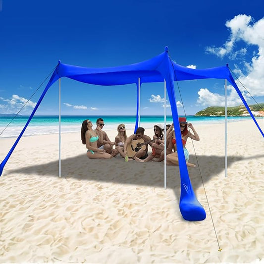 COMMOUDS Beach Tent Sun Shelter - UPF50+ Pop Up Beach Canopy with Sandbags & Sand Shovel & Windproof Poles, Portable Sun Shade for Beach, Camping, Picnics, Backyard