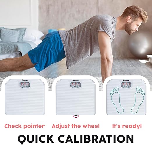 Adamson A21 Analog Scales for Body Weight - Up to 300 LB - New - Anti-Skid Rubber Surface + Large Numbers - Analog Bathroom Scale - Affordable - Durable with 20-Year Assurance