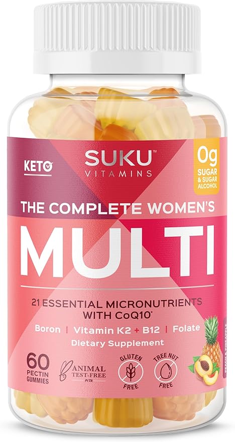 Complete Women's Multi - with Boron, Vitamin K2, B12, A and More for Women Health - Easy to Chew - Non GMO, Gluten Sugar Free - Pineapple & Peach Flavored Gummy Vitamins, 60 Count