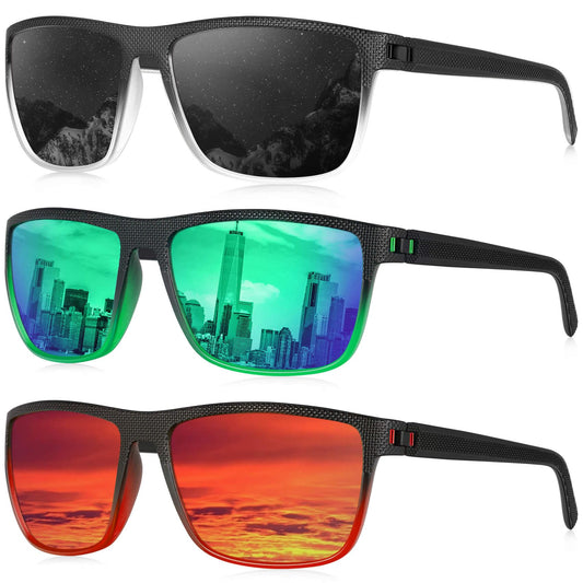 KALIYADI Polarized Sunglasses Men, Lightweight Mens Sunglasses Polarized UV Protection Driving Fishing Golf (Black Clear/Black Green/Black Red)
