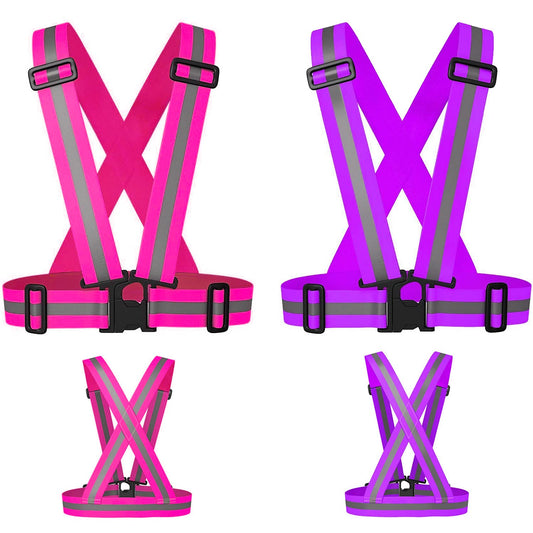 Reflective Running Vest,Safety Reflective Vest with Adjustable Strap for Running,Cycling, Motorcycle and Walking,Fits over Outdoor Clothing,Breathable Waterproof Lightweight (2 Pack Purple Pink)