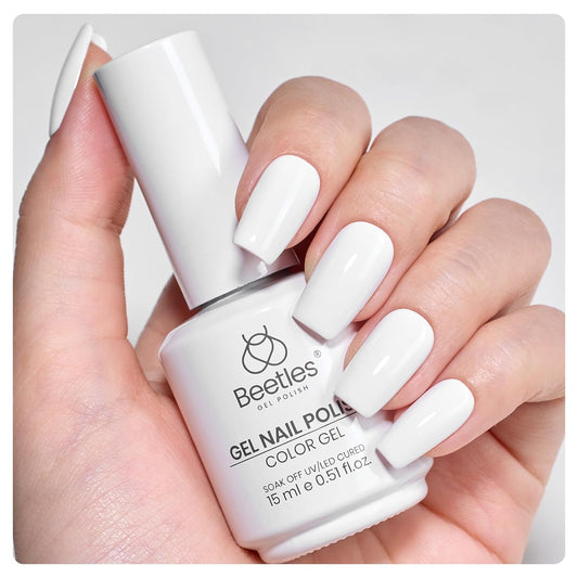Beetles White Gel Nail Polish,15ml French UV Nail Polish Soak Off Nail Art Manicure Salon DIY Design Home Snowdrop Gift for Woman Colorful Bottle Gel