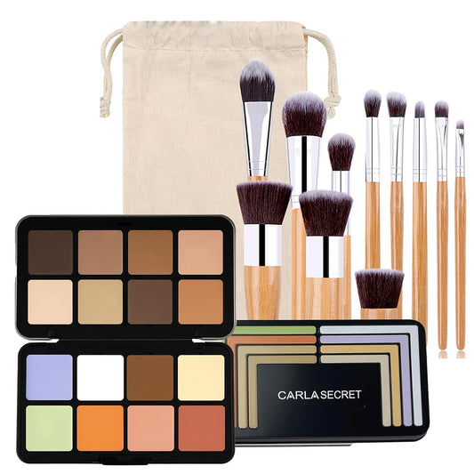 Color Correcting Concealer Palette, Contouring Foundation Creamy Contour Multi-Palette with 8 Makeup Brush Set for Foundation Powder Concealers Eyeshadows Blush Makeup, Vegan, Cruelty Free