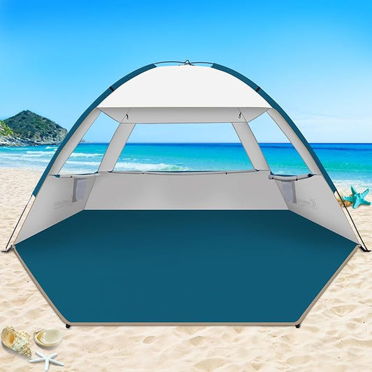 COMMOUDS Beach Tent Sun Shade for 3/4-5/6-7/8-10 Person, UPF 50+ Beach Sun Shelter Canopy Tent, Lightweight, Easy Set Up and Carry