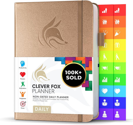 Clever Fox Daily Planner – Undated Planning Notebook with Hourly Schedule & To-Do List – Personal Day Task & Work Organizer, 6 Months (Pearl)