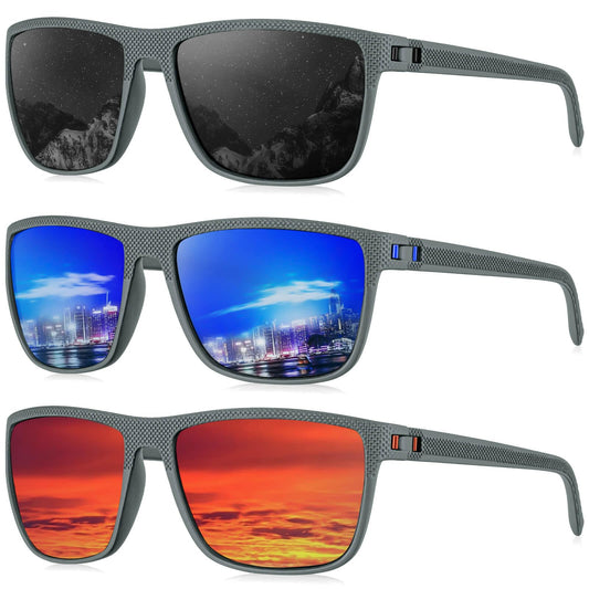 KALIYADI Polarized Sunglasses Men, Lightweight Mens Sunglasses Polarized UV Protection Driving Fishing Golf (Frame Grey|Lens Black/Dark Blue/Red)