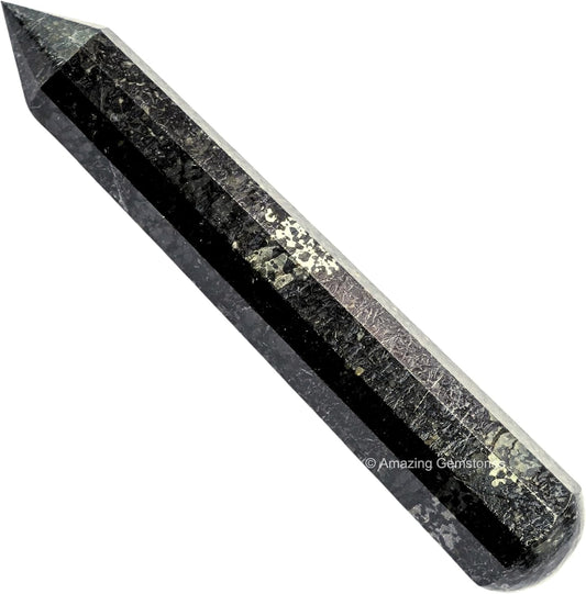 Amazing Gemstone Nuummite Crystal Wand Massage Stick - Pelvic Wand Gua Sha for Adults - Crystals and Healing Stones Massage Wands for Adults Gifts (Pointed)