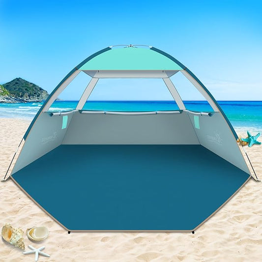 COMMOUDS Beach Tent Sun Shade for 3/4-5/6-7/8-10 Person, UPF 50+ Beach Sun Shelter Canopy Tent, Lightweight, Easy Set Up and Carry
