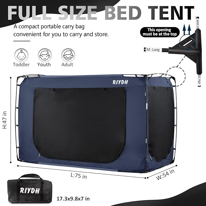 Bed Tent Bed Canopy Full Size Tents for Adult and Kids- Original Design Portable Dream Tent Indoor Sleeping 80% Blackout with 3 Doors Breathable Big Space Tents