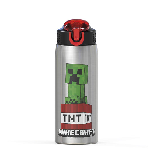 Zak Designs - MICI-V151 27oz Minecraft 18/8 Stainless Steel Water Bottle with Flip-up Straw Spout and Locking Spout Cover, Durable Cup for Sports or Travel (27oz, Minecraft Creeper)