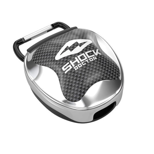 Shock Doctor Ventilated Mouth Guard Case, Universal Storage for Adult & Youth Sizes, Chrome Silver