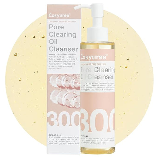 Collagen Pore Cleaning Oil Cleanser for Face by COSYUREE– AHA BHA PHA LHA Oil for Deep Cleansing, Face Cleansing, Hydration, and Makeup Removal, Korean Skincare with Lemon & Lavender