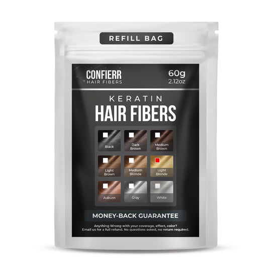 CONFIERR Keratin Hair Fibers Refill Bag for Men & Women - Fill In Fine or Thinning Hair, Bald Spots, Instantly Thicker & Fuller Hair (Light Blonde 60g)