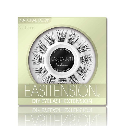 DIY Eyelash Extension, Glue Bonded Band Individual Lash 12 Clusters Natural Lashes Set, Home Eyelash Extension, C curl Lashes Pack (12MM-Natural)