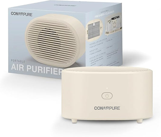 Conair Portable Small Air Purifier, Rechargeable Corded/Cordless, HEPA Air Filter, Allergy Relief, Dust, Pollen, Odor Control, Bedroom, Dorm Room, Small Room