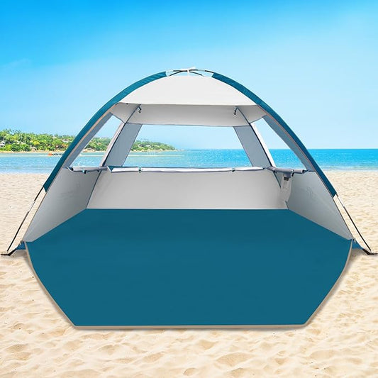 COMMOUDS Beach Tent Sun Shade for 3/4-5/6-7/8-10 Person, UPF 50+ Beach Sun Shelter Canopy Tent, Lightweight, Easy Set Up and Carry