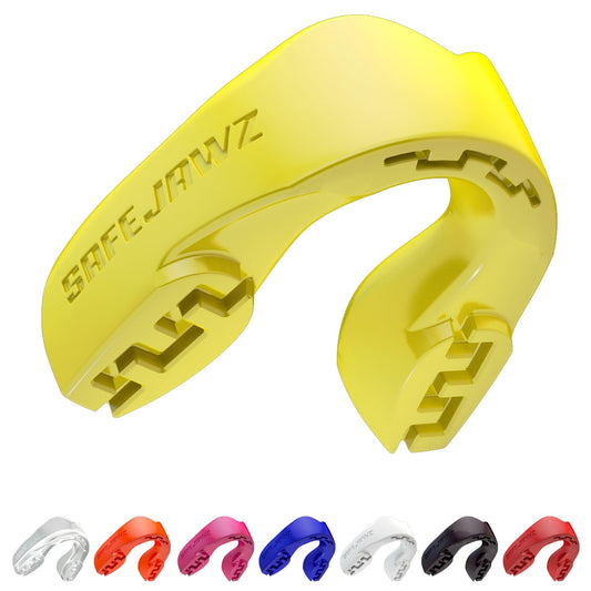 SAFEJAWZ Mouthguard Slim Fit, Adults and Junior Mouth Guard with Case for Boxing, Basketball, Lacrosse, Football, MMA, Martial Arts, Hockey and All Contact Sports (Yellow)