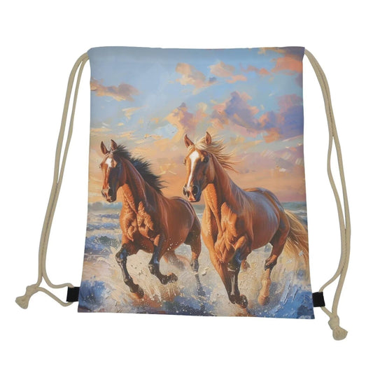 COEQINE Brown Horse Drawstring Bag Gym Drawstring Backpack For Women Girls 10-12 Age Lightweight Sling Bag Teens Girls Birthday