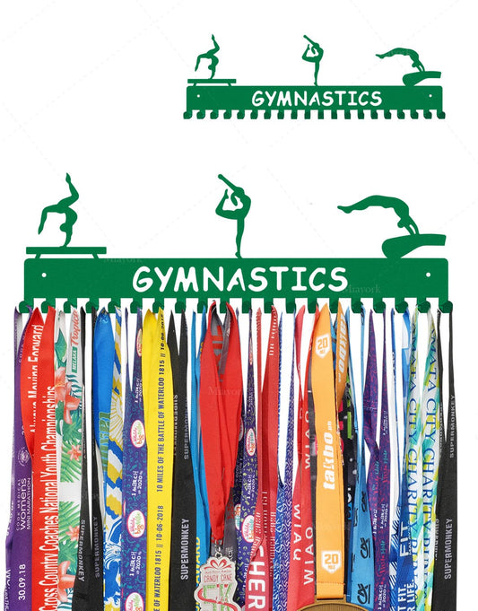 Miayork Green Gymnastic Medal hanger Display Ribbon Hanger Rack for More medals-Easy Installation Easy to Use with 20 hanging hooks-Gymnastics Medal holder for Girls- Medal Hanger Display Upgraded