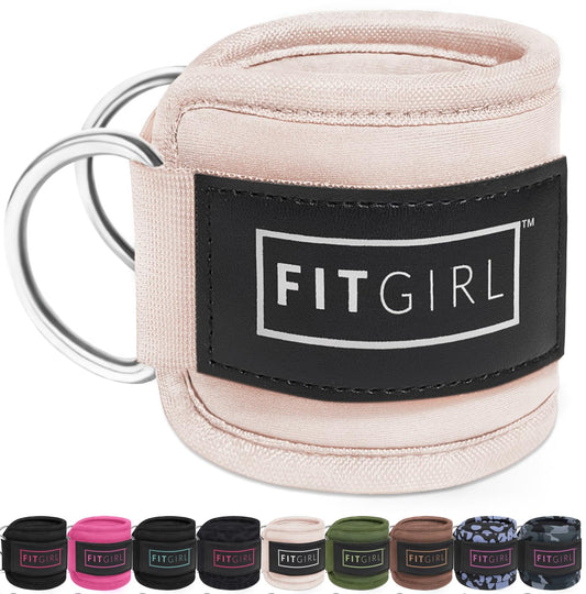 FITGIRL - Ankle Strap for Cable Machines and Resistance Bands, Work Out Cuff Attachment for Home & Gym, Glute Workouts - Kickbacks, Leg Extensions, Hip Abductors, for Women Only (Beige, Pair)