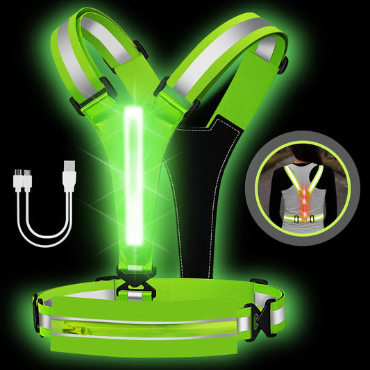 LOYAL SEA LED Reflective Light Up Safety Running Vest for Biking Walking at Night, High Visible Adjustable Running Light for Runners Rechargeable with Pouch, Reflective Running Belt Gear for Women