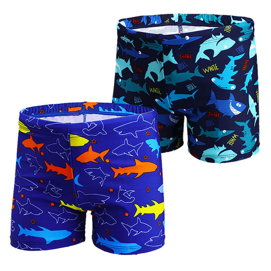 NautySaurs 2-pack Boys Swim Trunks Toddler Swim Shorts Dinosaur Shark Swimwear Shark+Shark, 9-10 Years