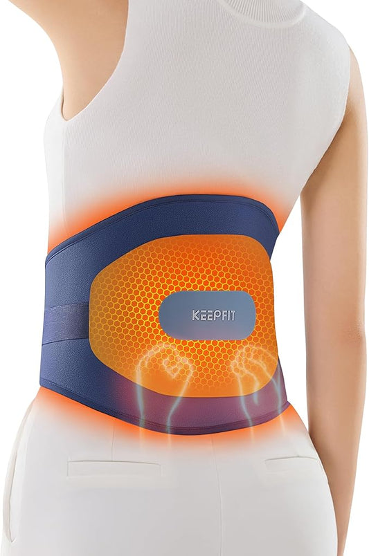 Cordless Heating Pad for Back Pain Relief: MAXwarm 3.0[2025 Upgraded], IKEEPFIT Electric Heat Pad with Massager for Period Cramps, Extra Large 65", 8000mAh Battery, Gift for Women Men (Blue)
