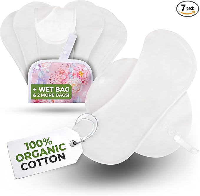 Organic Cotton EcoComfort Reusable Panty Liners for Women & Teens (Medium, 7-Pack); High-Temp Washable Cloth Liners; Stay Fresh & Dry, for Daily Vaginal Discharge Only; 100% Breathable (no PUL/TPU)