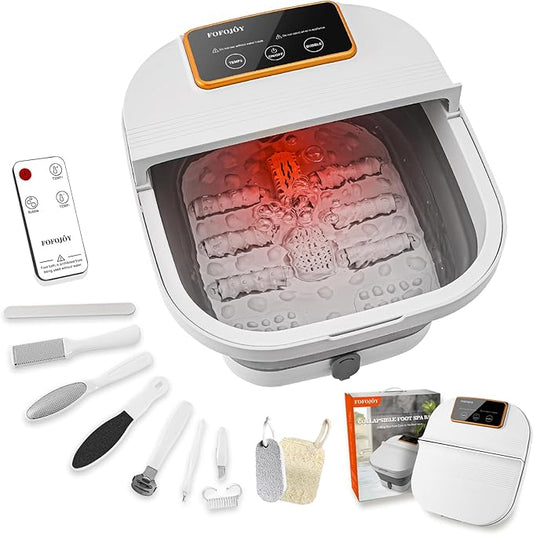 Collapsible Foot Spa with Heat and Remote Control, Massage Rollers, Bubble, Foot Pedicure Kit, Temperature Control, Red Light, Foot Bath and Pumice Stone Pedicure Foot Spa
