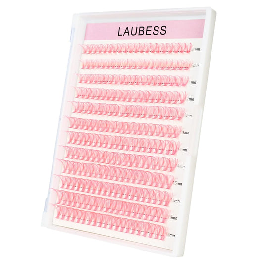 Colored Lash Clusters LAUBESS Colored Eyelash Clusters Wispy Pink Colored Lash Extensions Colorful Lash Clusters Individual Lashes (Pink 40D-0.07D-Mix9-16)