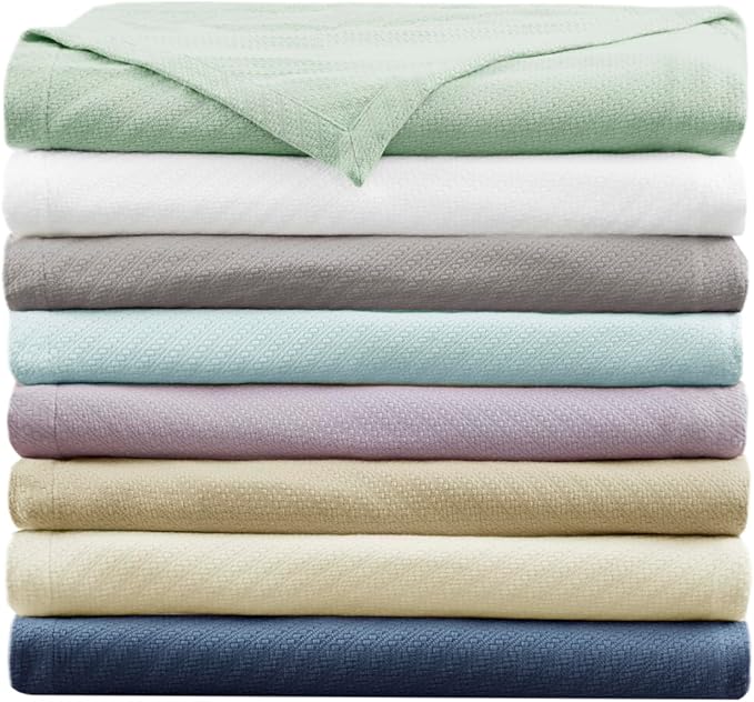 Madison Park Liquid Cotton Luxury Blanket Premium Soft Cozy 100% Ring Spun Cotton For Bed , Couch or Sofa, Full/Queen, Ivory