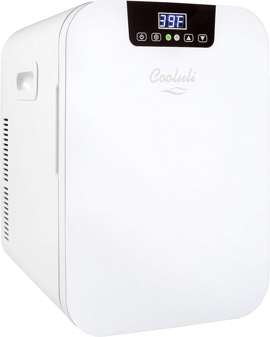 Cooluli 20 Liter Mini Fridge with Temperature Control - White Thermoelectric Cooler and Warmer for Bedroom, Office, Car, Dorm