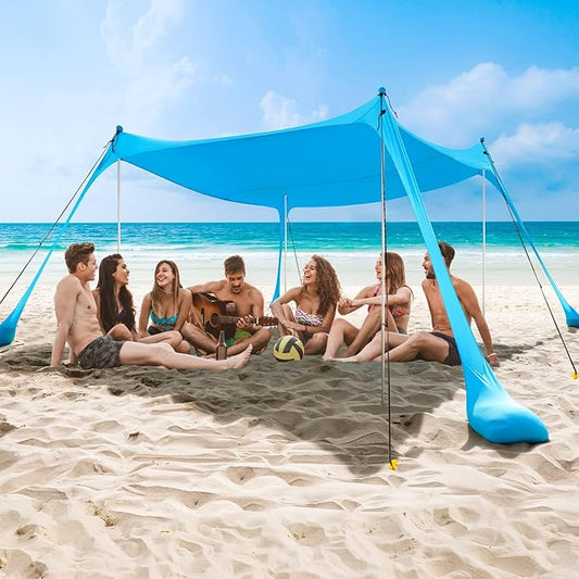 COMMOUDS Beach Tent Sun Shelter - UPF50+ Pop Up Beach Canopy with Sandbags & Sand Shovel & Windproof Poles, Portable Sun Shade for Beach, Camping, Picnics, Backyard