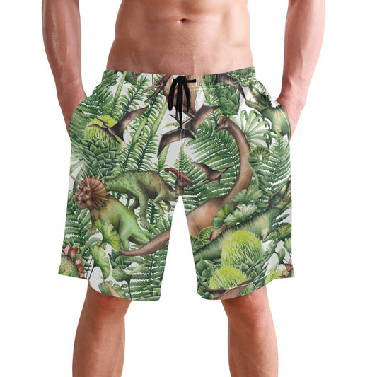 visesunny Men's Novelty Dinosaur Green Plant Pattern Beach Shorts Swim Trunks Sports Running Bathing Suits with Mesh Lining