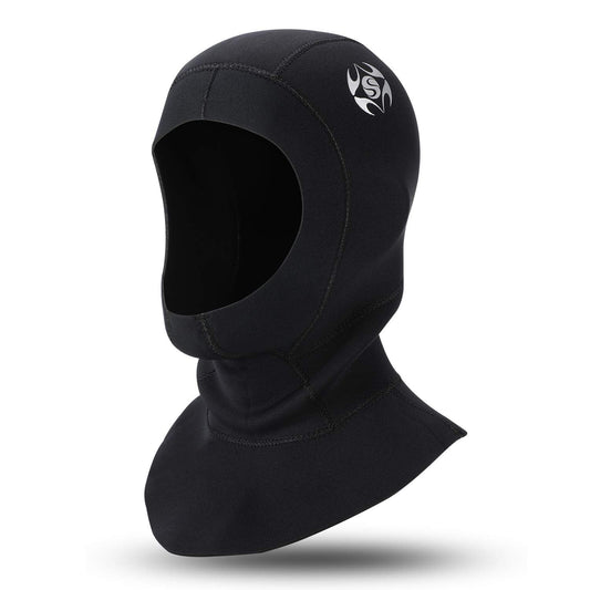 Oumers Neoprene Scuba Diving Hood 3MM Wetsuit Diving Cap, with Flow Vent to Eliminate Trapped Air, Bib Dive Hood Warm Durable Stretchable for Surfing Snorkeling Kayaking Sailing Canoeing Water Sports