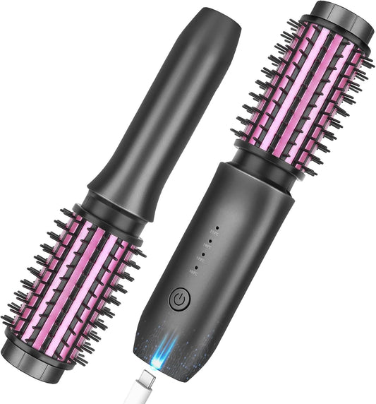 Cordless Curling Iron Brush, 2024 New Portable Travel Curling Iron Mini Brush for Women, 7000Mah USB Rechargeable Curling Wand Brush with Negative Ion, Gray