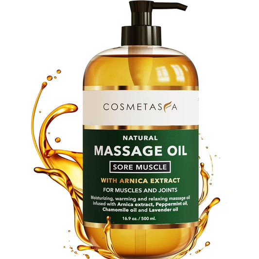 Cosmetasa Sore Muscle Massage Oil for Massage Therapy – All Natural, Cruelty-Free Full Body Massage Oils for Muscle Relaxing & Joint Comfort – Arnica Extract with Chamomile & Lavender Oil (16.9 oz)